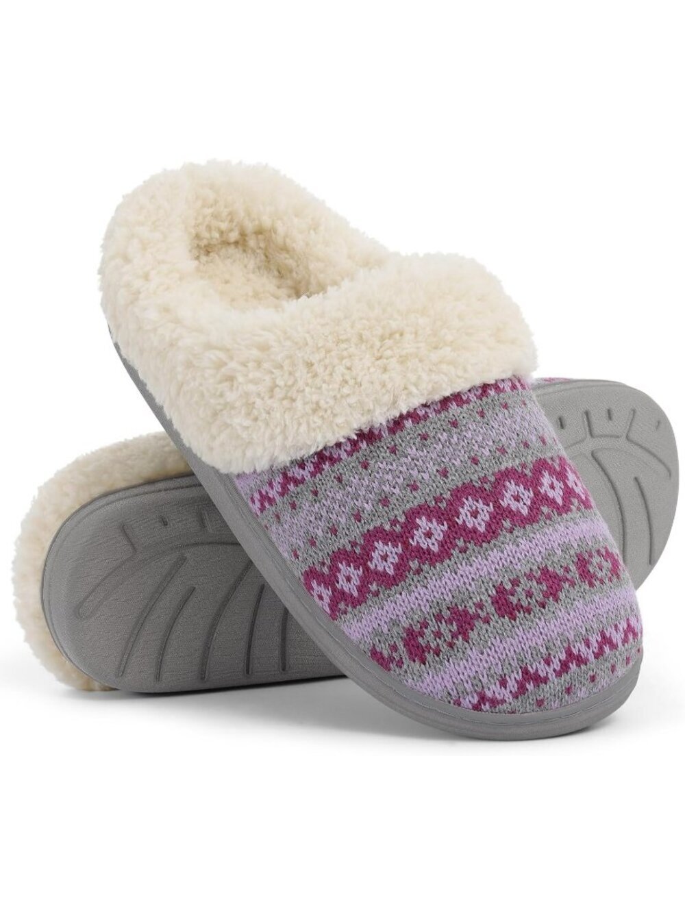 Womens Boho Purple Gray Comfy Wool Like Lined Closed Toe Warm Knit Slipper Shoes
